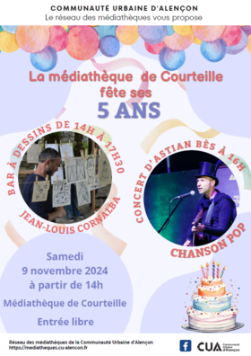 affiche de l'anniversaire de la médiathèque de Courteille